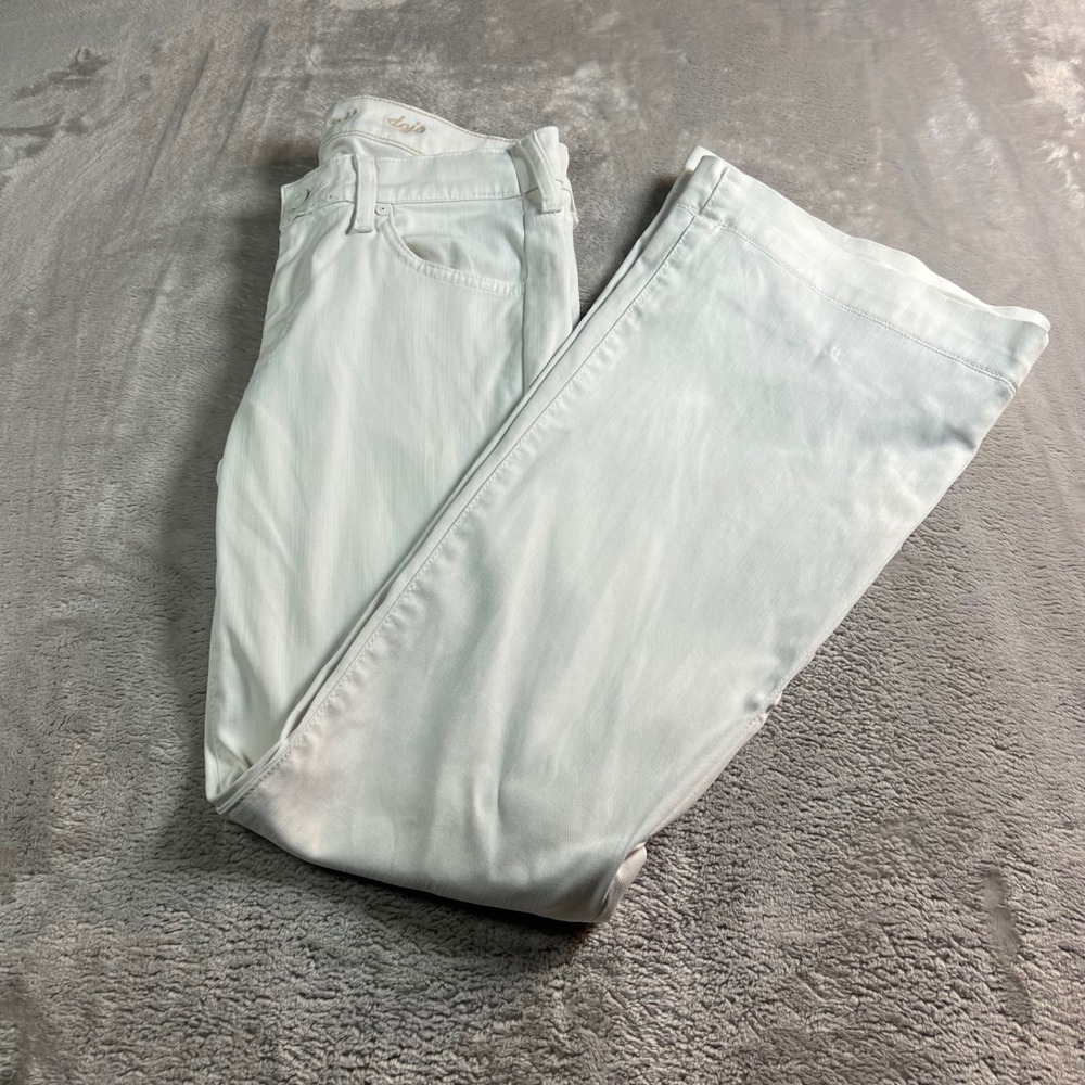 7 For All Mankind Women's 29 Dojo Flare Jeans White Stretch Wide Leg Denim